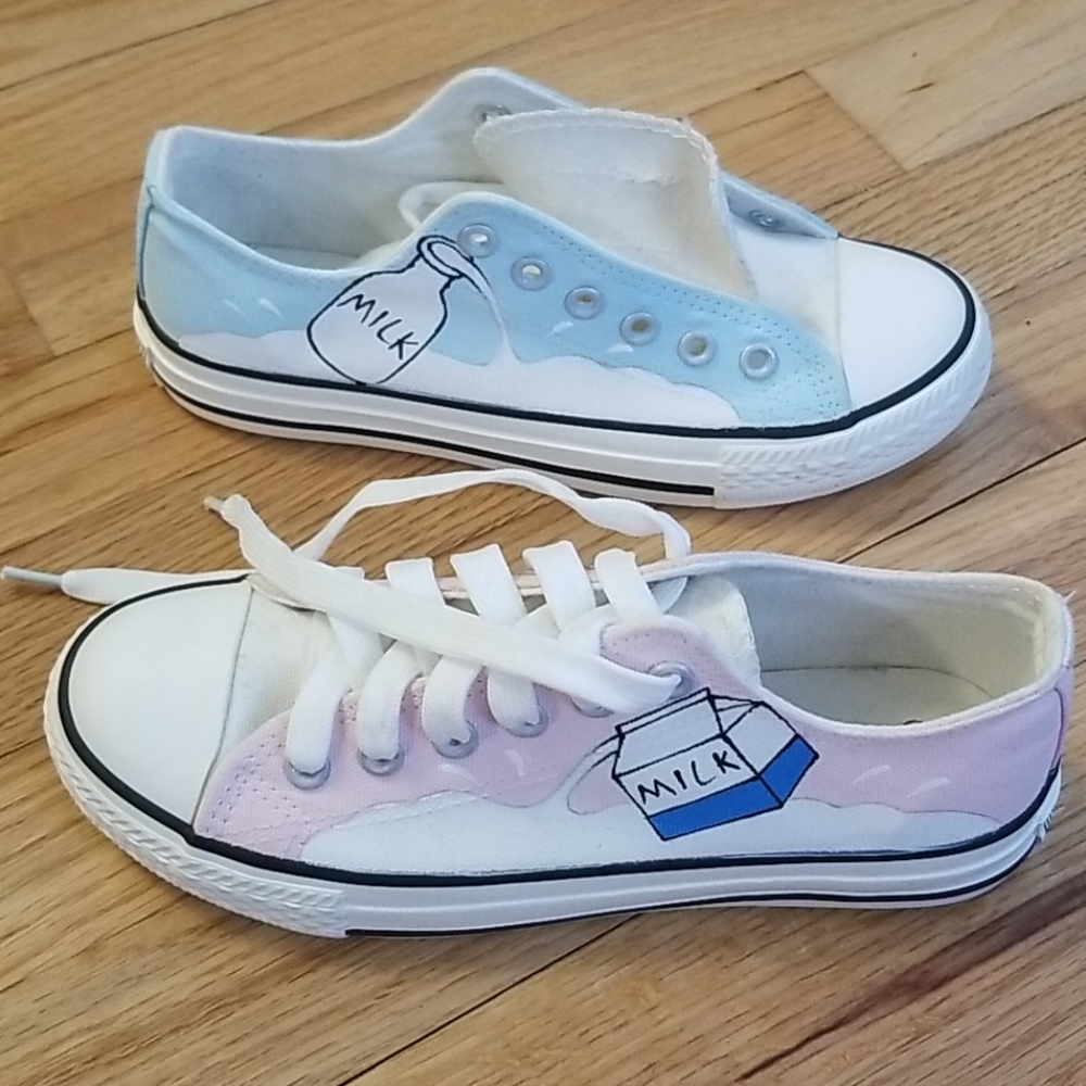 Kawaii Milk Carton painted Sneakers NWOT